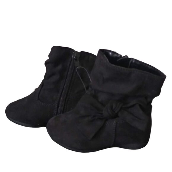 Wonder Nation Infant Black Side Zip Slouch Boots With Bow Detail Size 3 - Picture 7 of 10